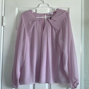 Calvin Klein pale pink lavender flowy lined long sleeve blouse unique neckline